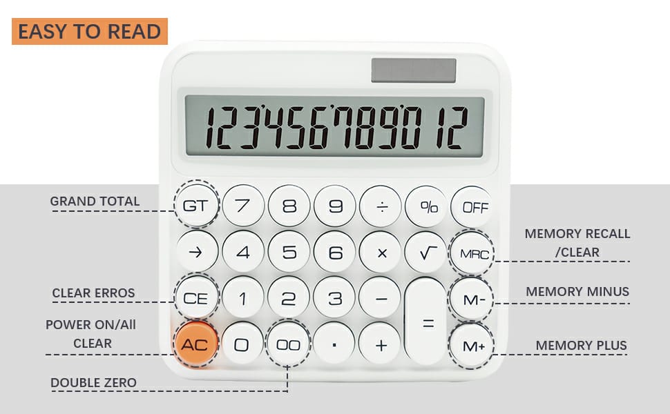 Calculator 12-Digit Solar Energy Desktop Calculator Transform messy handwritten math into instant precision with this stylish 12-digit solar-powered desktop calculator featuring oversized buttons