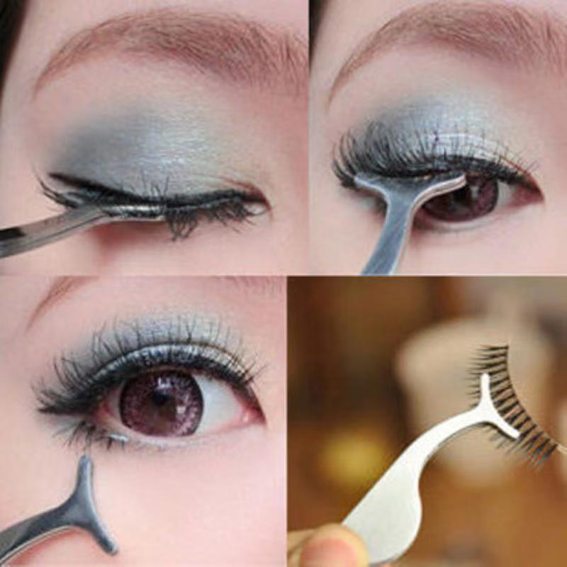 1pc False Eyelash Tweezers Fake Eye Lash Applicator Eyelash Extension Curler Nipper Auxiliary Clip Clamp Makeup Forceps Tools