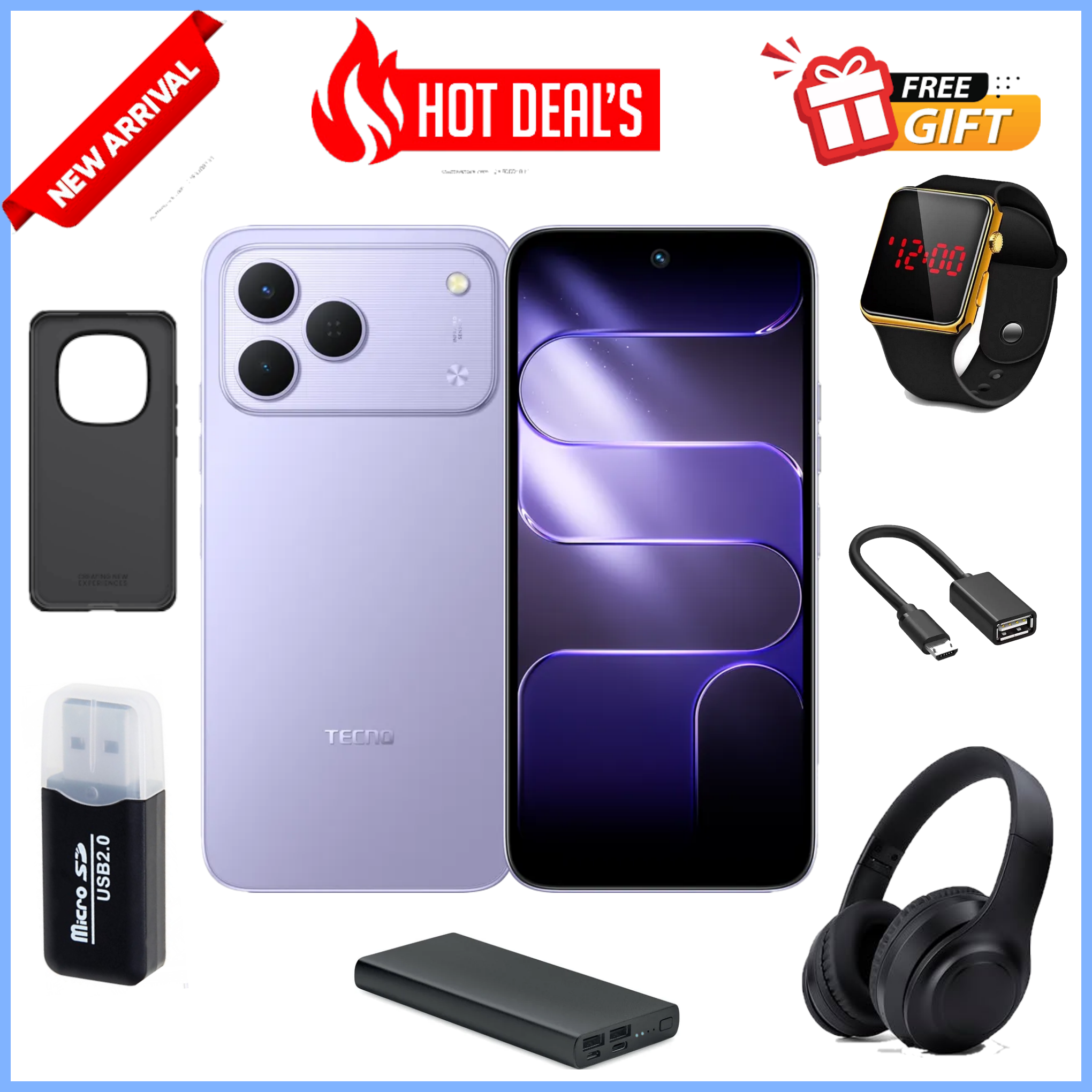NEW ARRIVAL DEALS!!! Tecno Spark 50 AI 128GB + 8GB(4+4) 6.67'' Screen 50MP Main Camera 8MP Front Camera, 67000MAH, 45W Super Charging Fingerprint IP64 Waterproof Smart Phones+FREEBIES