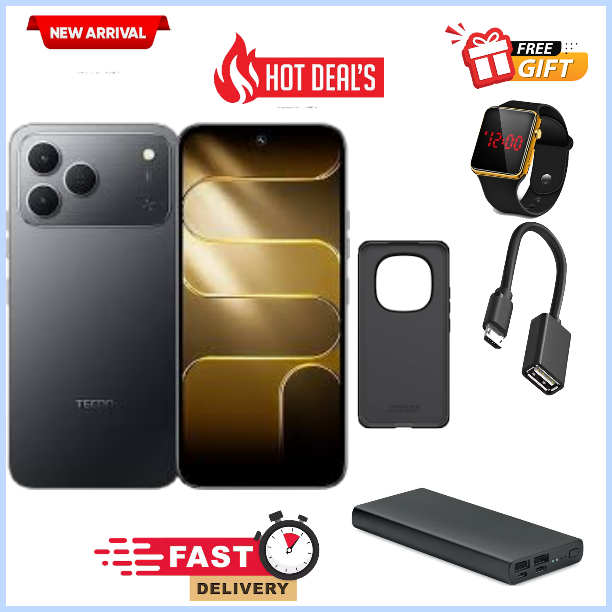 NEW ARRIVAL DEALS!!! Tecno Spark 50 AI 128GB + 8GB(4+4) 6.67'' Screen 50MP Main Camera 8MP Front Camera, 67000MAH, 45W Super Charging Fingerprint IP64 Waterproof Smart Phones+FREEBIES