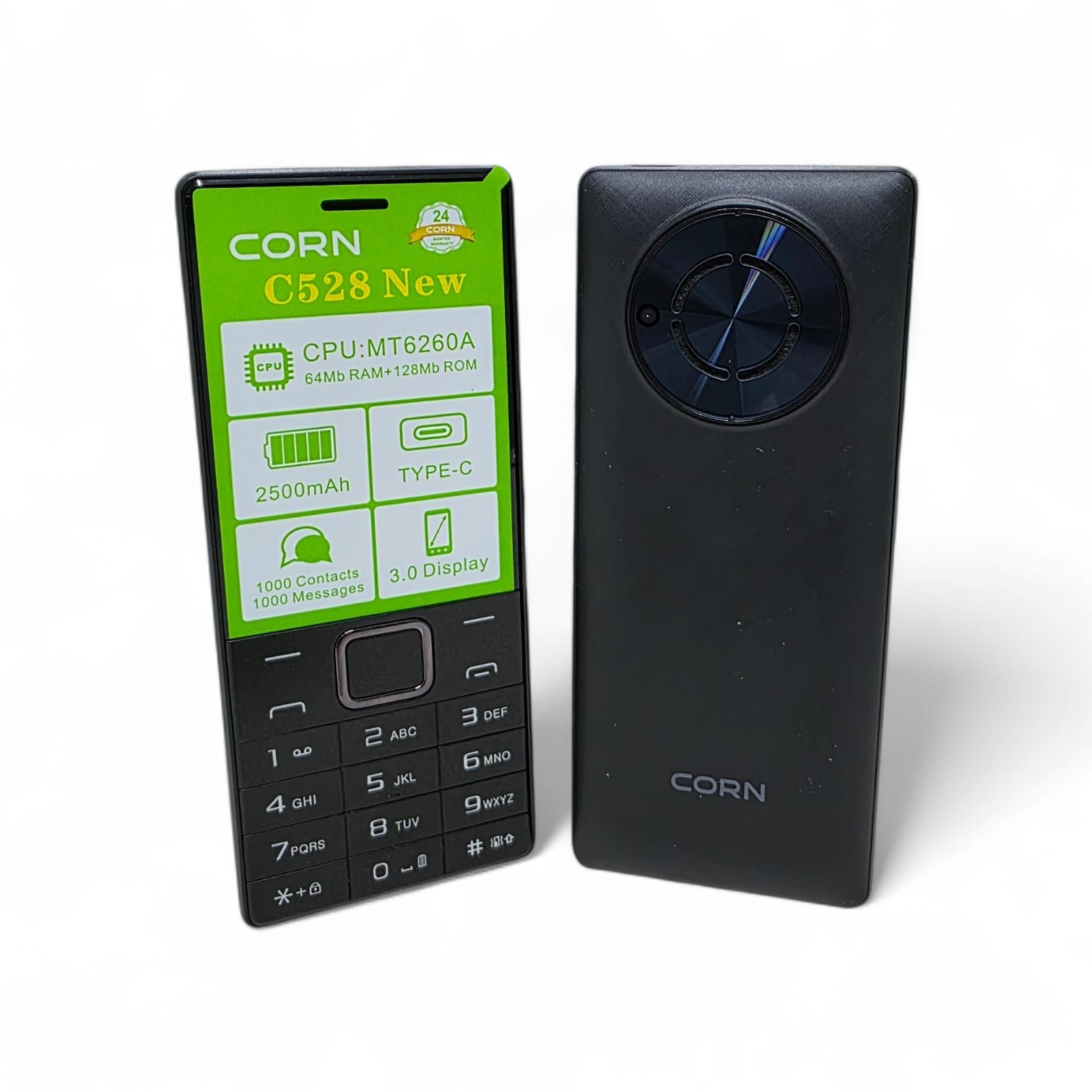 AMAZING OFFER!! CORN T528:| 3.0" QVGA LCD Screen | 64MB RAM+128MB Storage Expandable Upto 32GB | 2500mAh Battery | Dual SIM | Torch | 2.0MP Camera | 1000 Contacts & 1000 Messages | FM Radio | Kabambe
