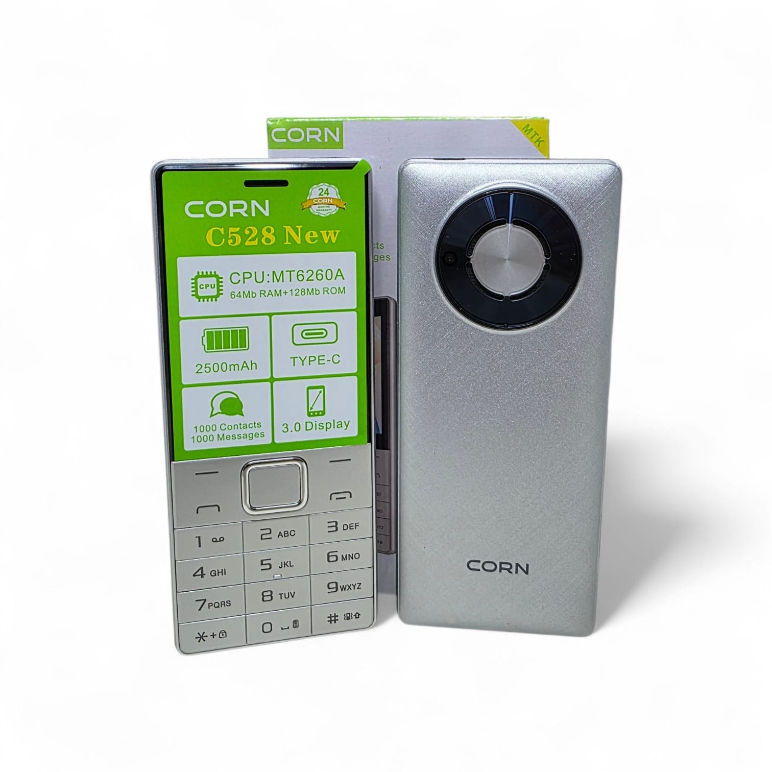AMAZING OFFER!! CORN T528:| 3.0" QVGA LCD Screen | 64MB RAM+128MB Storage Expandable Upto 32GB | 2500mAh Battery | Dual SIM | Torch | 2.0MP Camera | 1000 Contacts & 1000 Messages | FM Radio | Kabambe