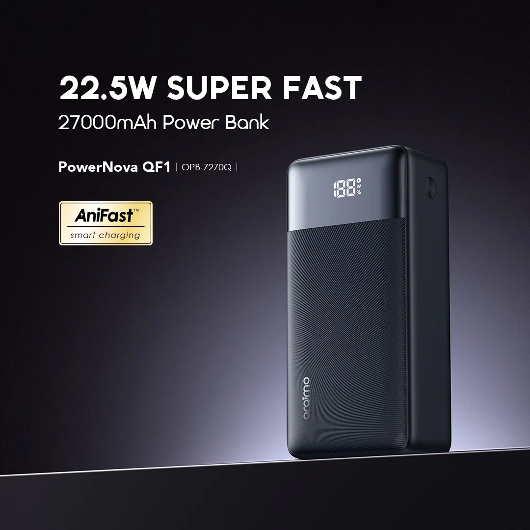 FLASH SALE!! Oraimo PowerNova QF1 Power Bank: | 27000mAh | 22.5W 2-Way Recharging | 3-Device Charging | USB-A/Type-C Ports | LED Digital Display | Overcurrent Protection | Power Banks