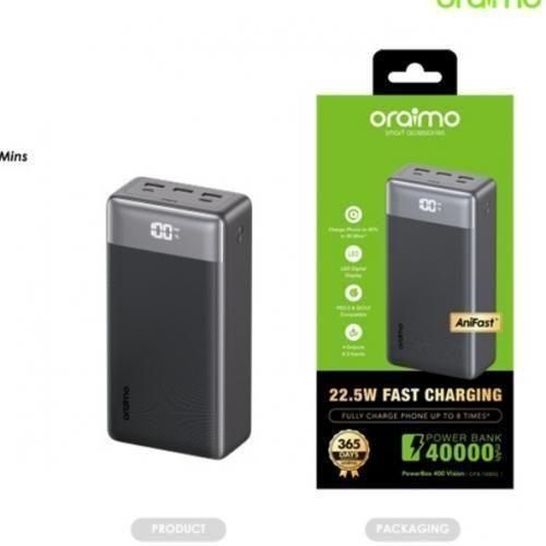 DISCOUNT DEALS!! Oraimo PowerBox 400 Vision: | 40000mAh | 22.5W 2-Way Recharging | 4-Device Charging | 4 Outputs | USB-A/Type-C Ports | LED Digital Display | Overcurrent Protection | Power Banks