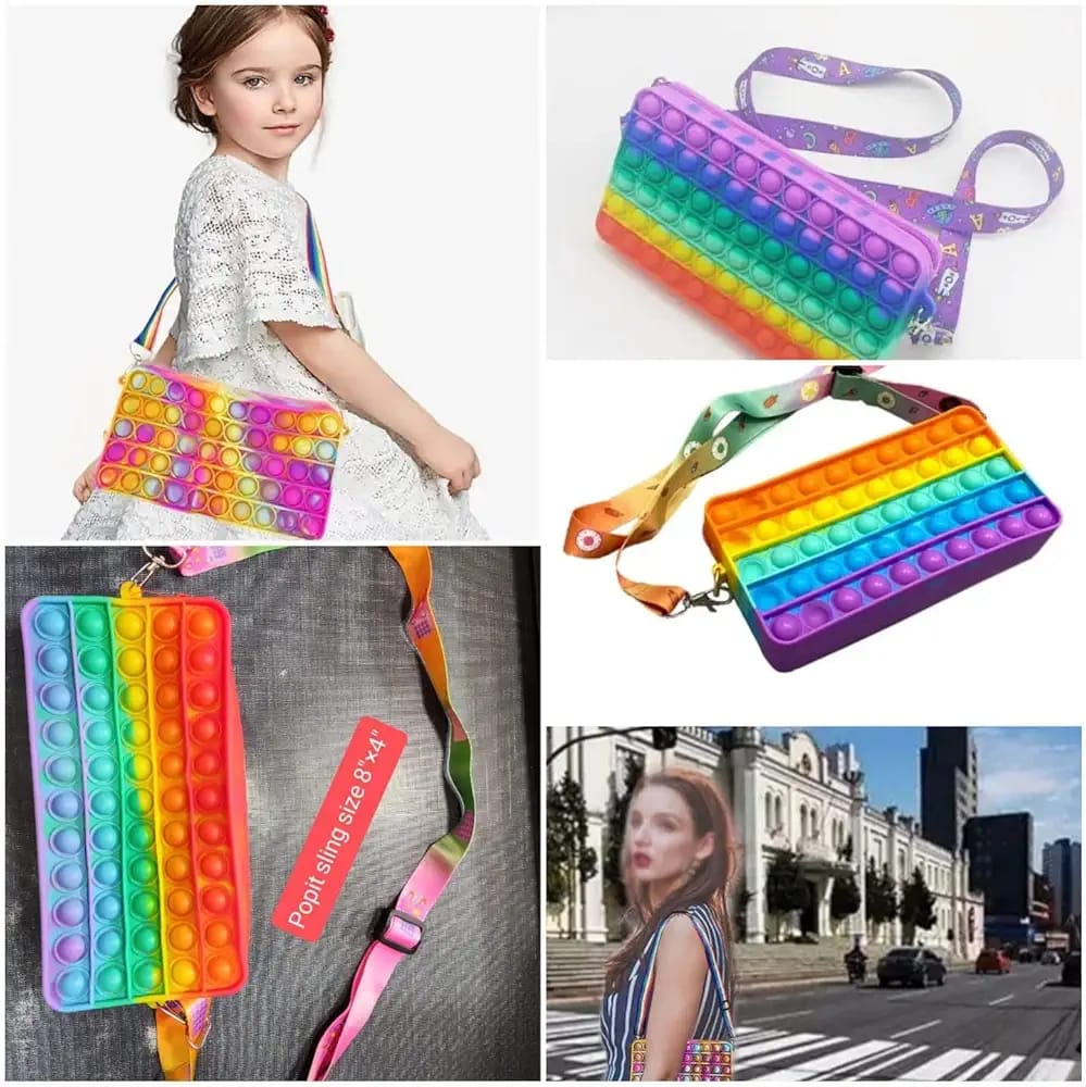 Sling Bag for Girls | Toy Bag | Pop It Bag | Funny Gift for Girls | Bliss Pop Pencil Case, Popping Fidget Toy Bag, Push Bubble Silicone Sensory School Supplies, Large Capacity Pen Case