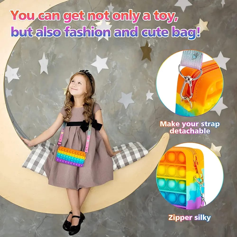 Sling Bag for Girls | Toy Bag | Pop It Bag | Funny Gift for Girls | Bliss Pop Pencil Case, Popping Fidget Toy Bag, Push Bubble Silicone Sensory School Supplies, Large Capacity Pen Case