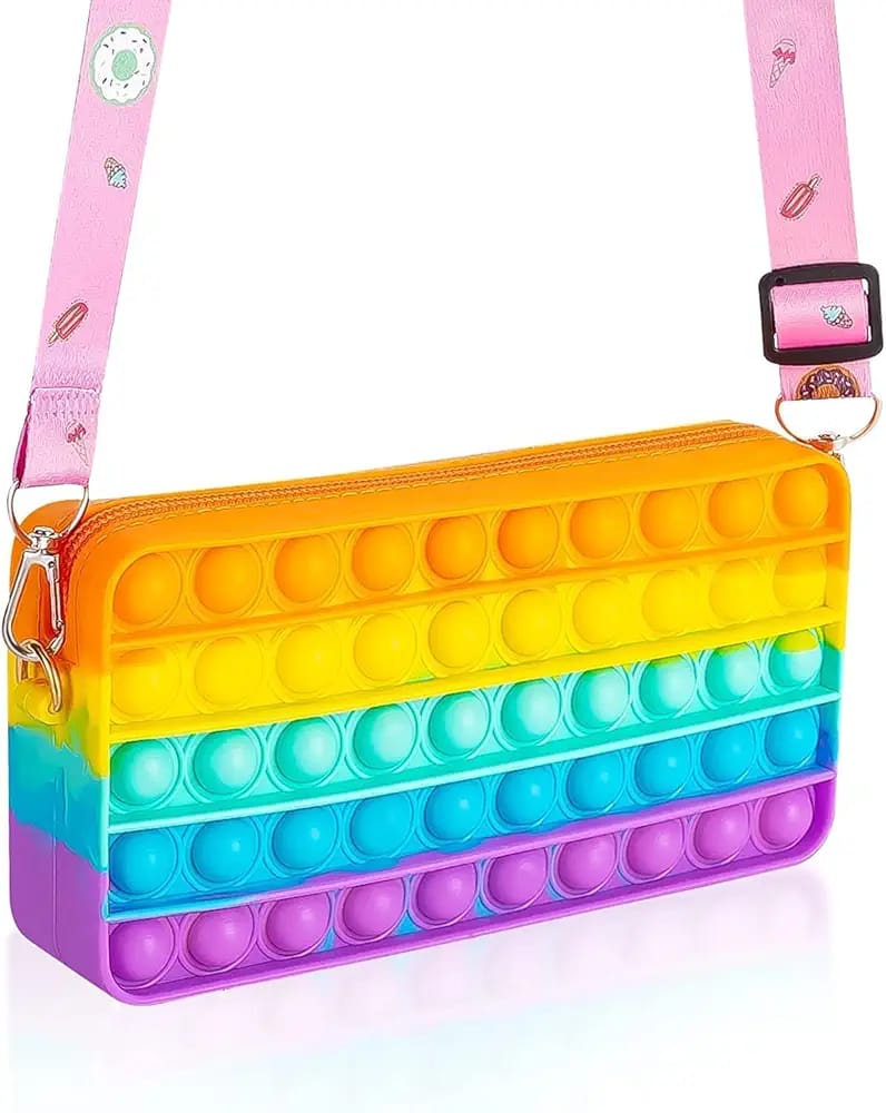 Sling Bag for Girls | Toy Bag | Pop It Bag | Funny Gift for Girls | Bliss Pop Pencil Case, Popping Fidget Toy Bag, Push Bubble Silicone Sensory School Supplies, Large Capacity Pen Case