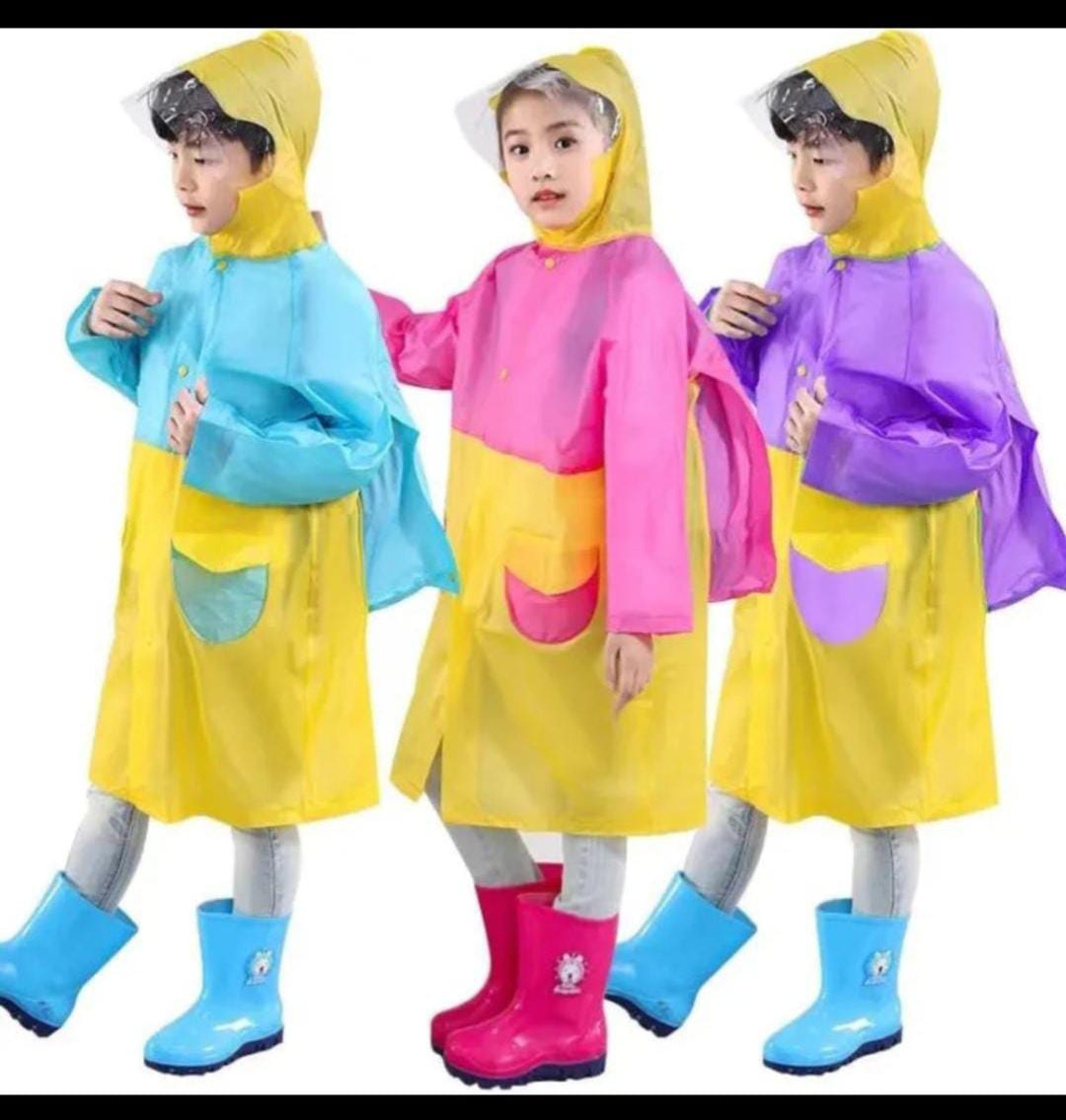 RAIN COAT. Kids Raincoat With Extendable Bag Space PVC Waterproof, Reusable, portable and fold-able, lightweight, easy to carry.
Made of environmentally friendly, non-toxic, odorless material