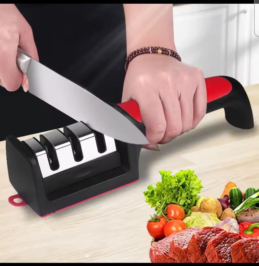 KNIFE SHARPENER. Stainless steel knife sharpener,  anti slip silicone base make our sharpener easy to use, whether you're in the kitchen or camping outdoors.