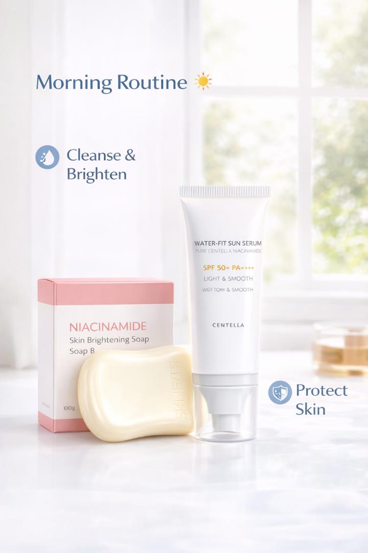 Niacinamide Brightening Soap + SPF50 Sunscreen Set | Dark Spot Corrector & UV Protection Skincare Duo
