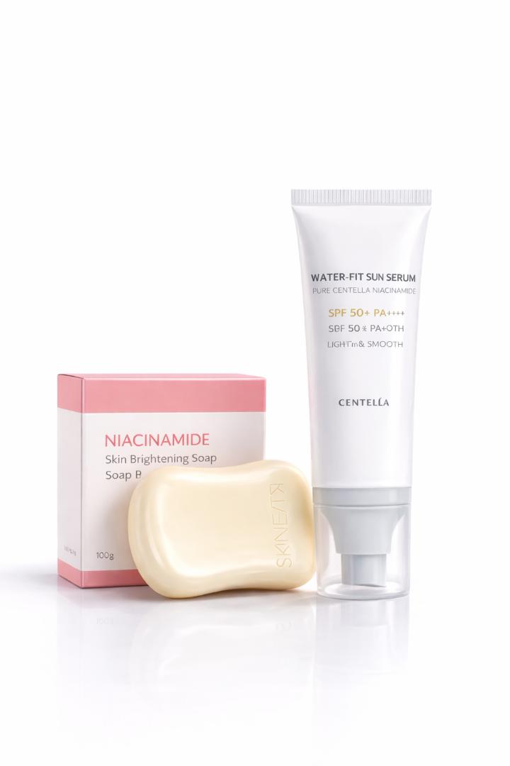 Niacinamide Brightening Soap + SPF50 Sunscreen Set | Dark Spot Corrector & UV Protection Skincare Duo