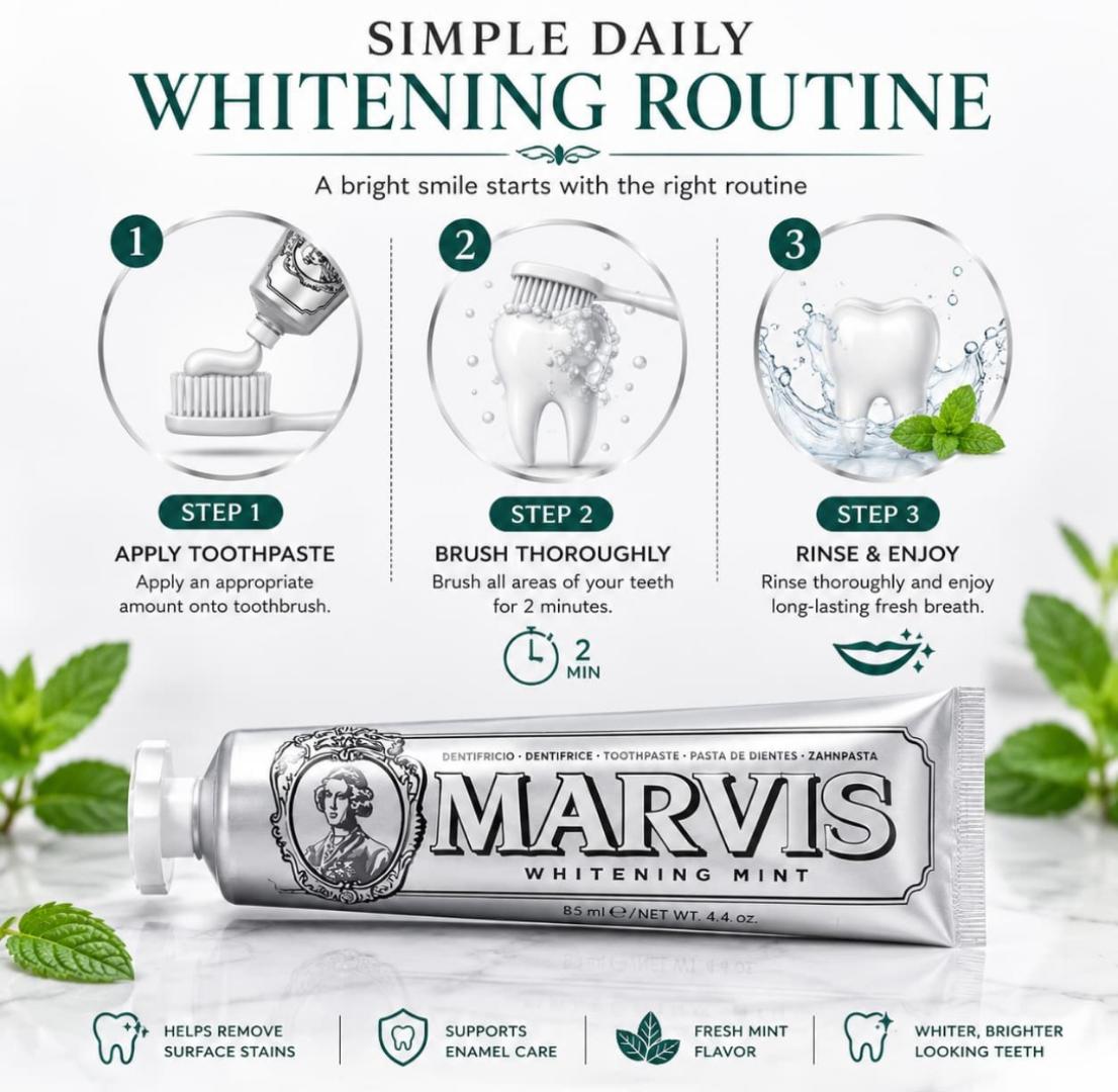 MARVIS Whitening Mint Luxury Toothpaste 85ml – Premium Italian Fresh Breath & Whitening Care