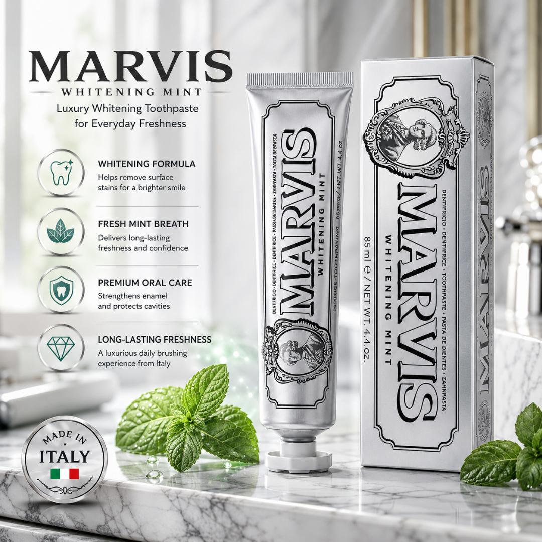 MARVIS Whitening Mint Luxury Toothpaste 85ml – Premium Italian Fresh Breath & Whitening Care
