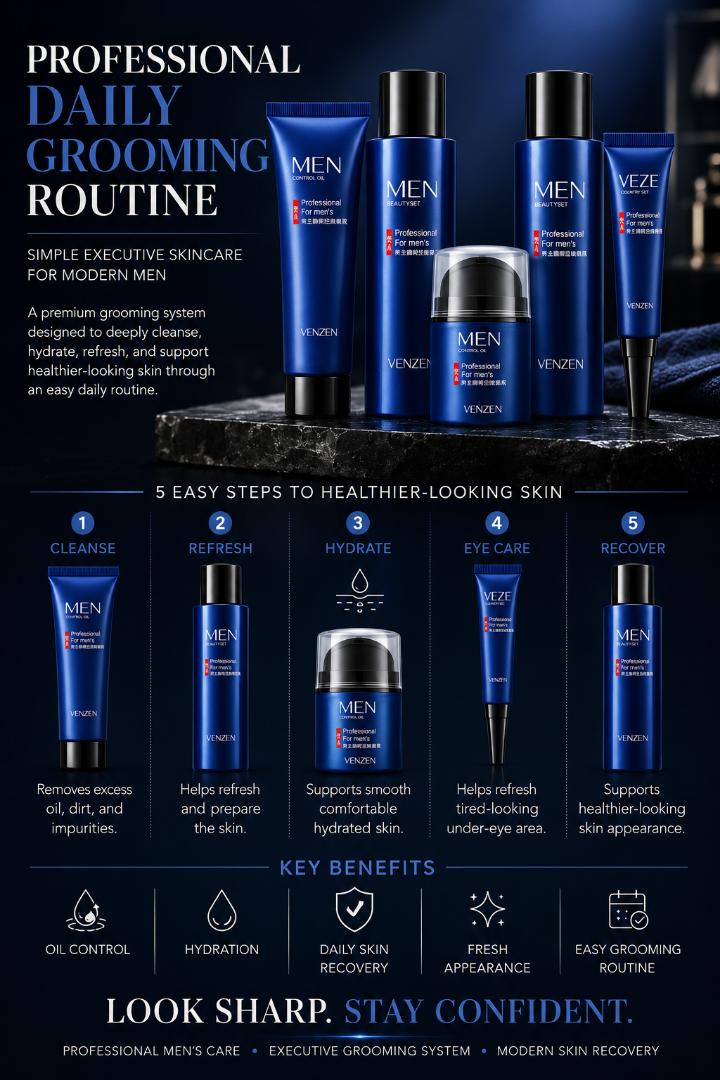 VENZEN Executive Men’s Skin Recovery Kit – Oil Control & Hydration Grooming System