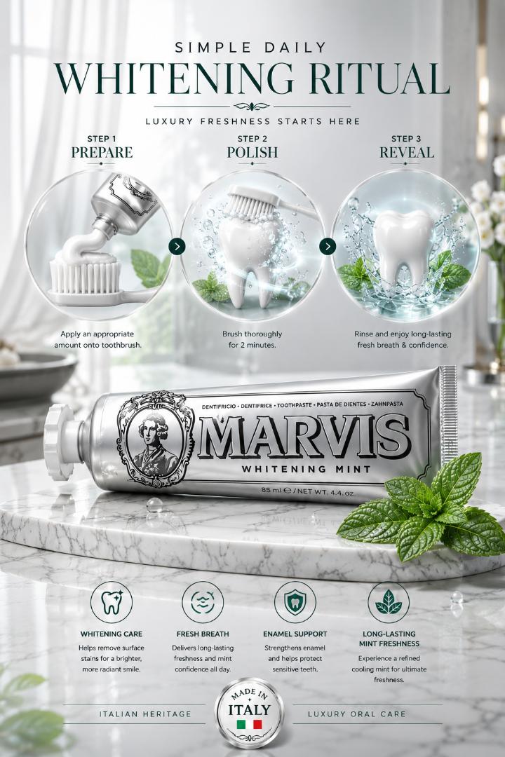 MARVIS Whitening Mint Luxury Toothpaste 85ml – Premium Italian Fresh Breath & Whitening Care