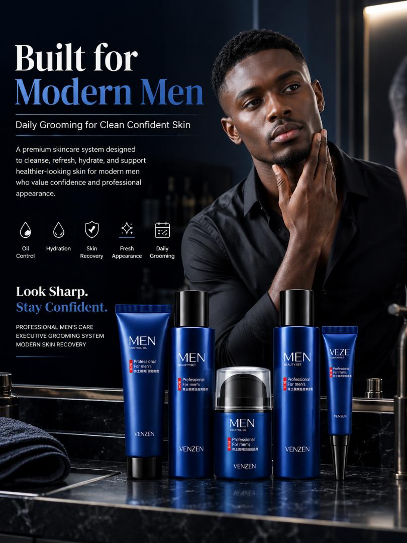 VENZEN Executive Men’s Skin Recovery Kit – Oil Control & Hydration Grooming System