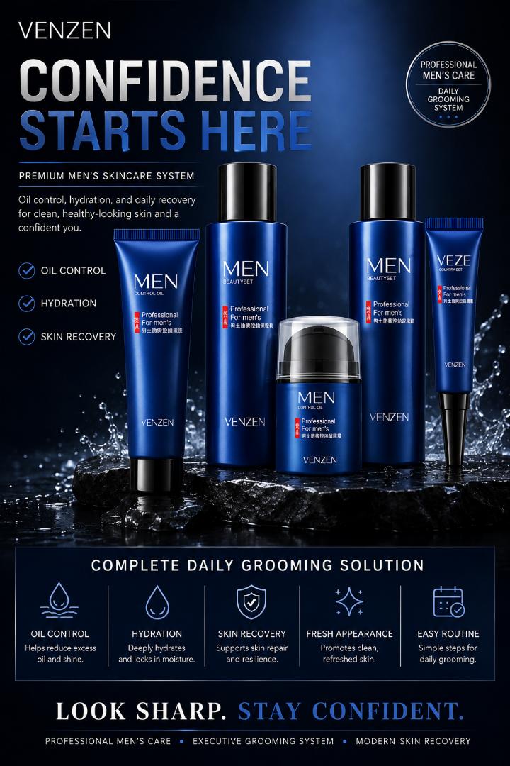 VENZEN Executive Men’s Skin Recovery Kit – Oil Control & Hydration Grooming System