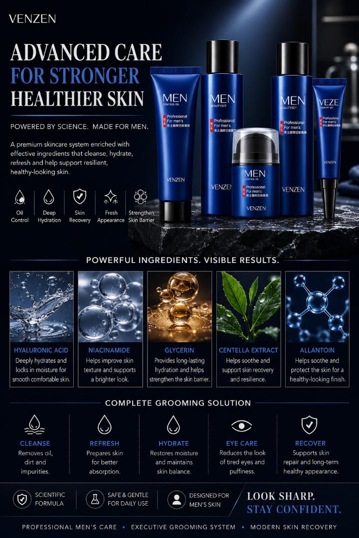 VENZEN Executive Men’s Skin Recovery Kit – Oil Control & Hydration Grooming System