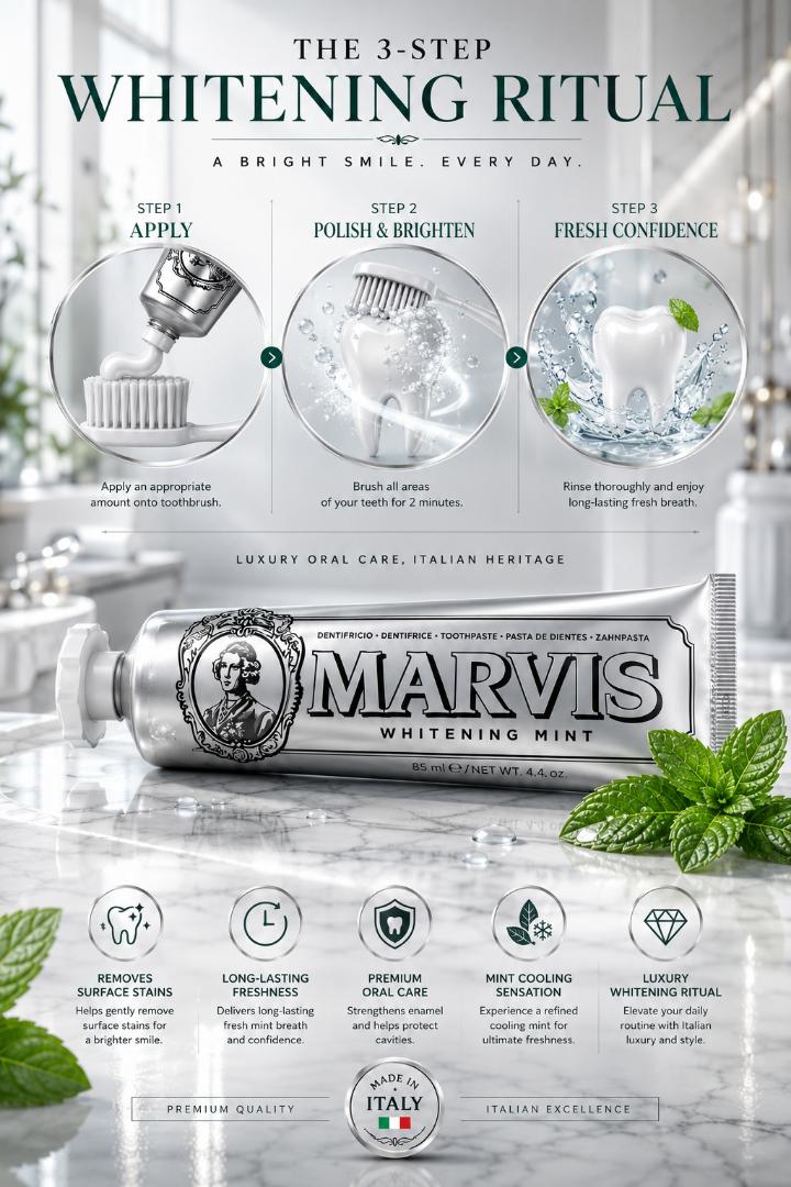 MARVIS Whitening Mint Luxury Toothpaste 85ml – Premium Italian Fresh Breath & Whitening Care