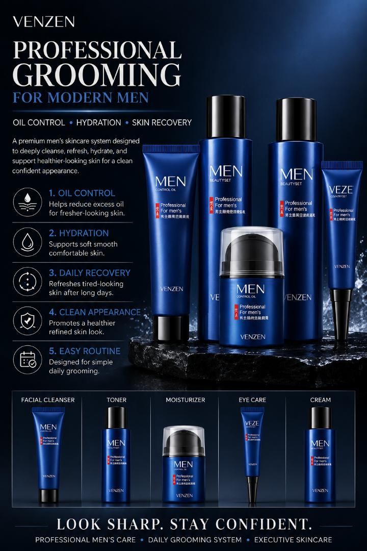 VENZEN Executive Men’s Skin Recovery Kit – Oil Control & Hydration Grooming System