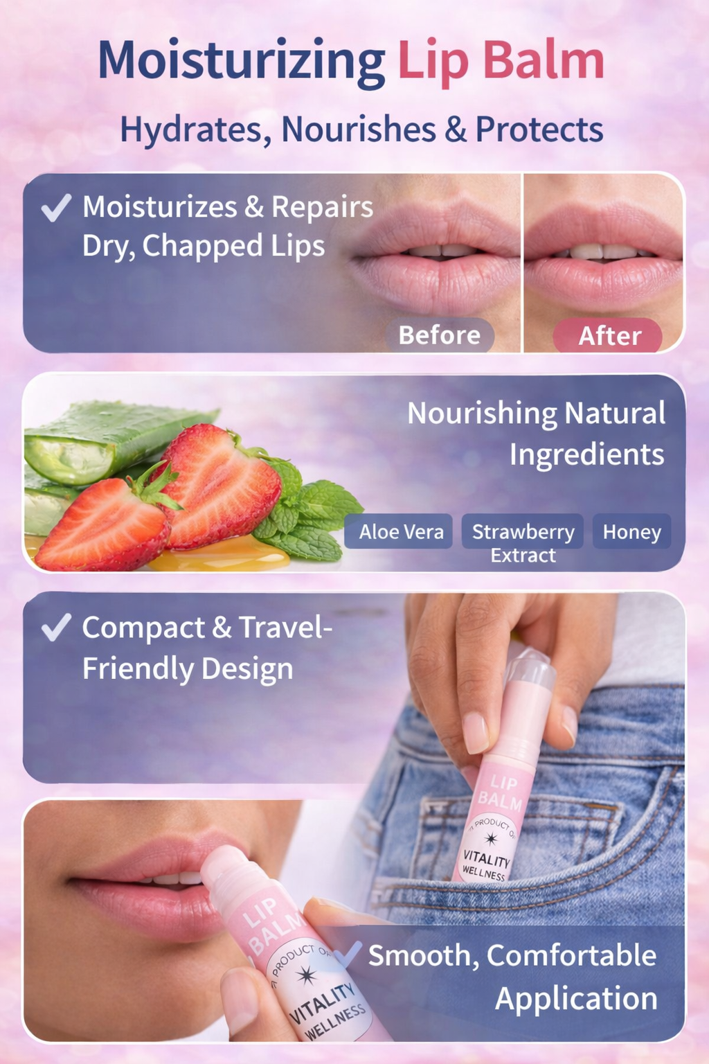 Moisturizing Lip Balm Stick – Hydrating, Nourishing Lip Care  (Smooth, Soft Lips, Travel-Friendly)
