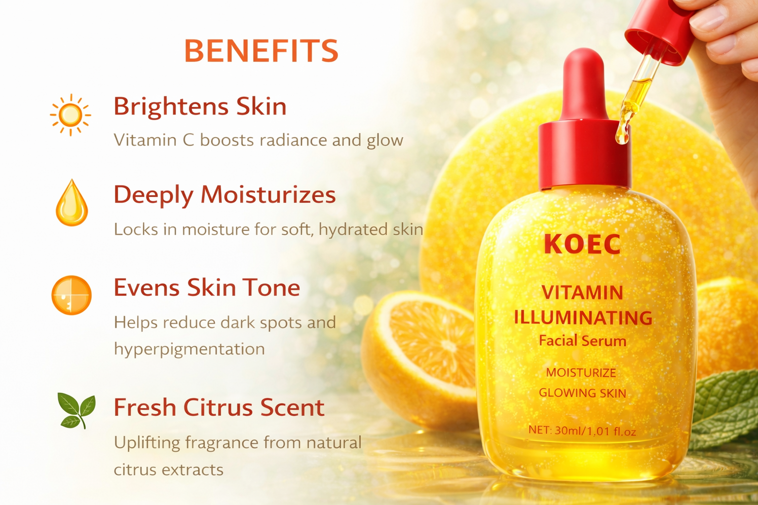 Vitamin  Facial Serum by KOEC – Glow Boosting, Moisturizing & Skin Brightening Formula