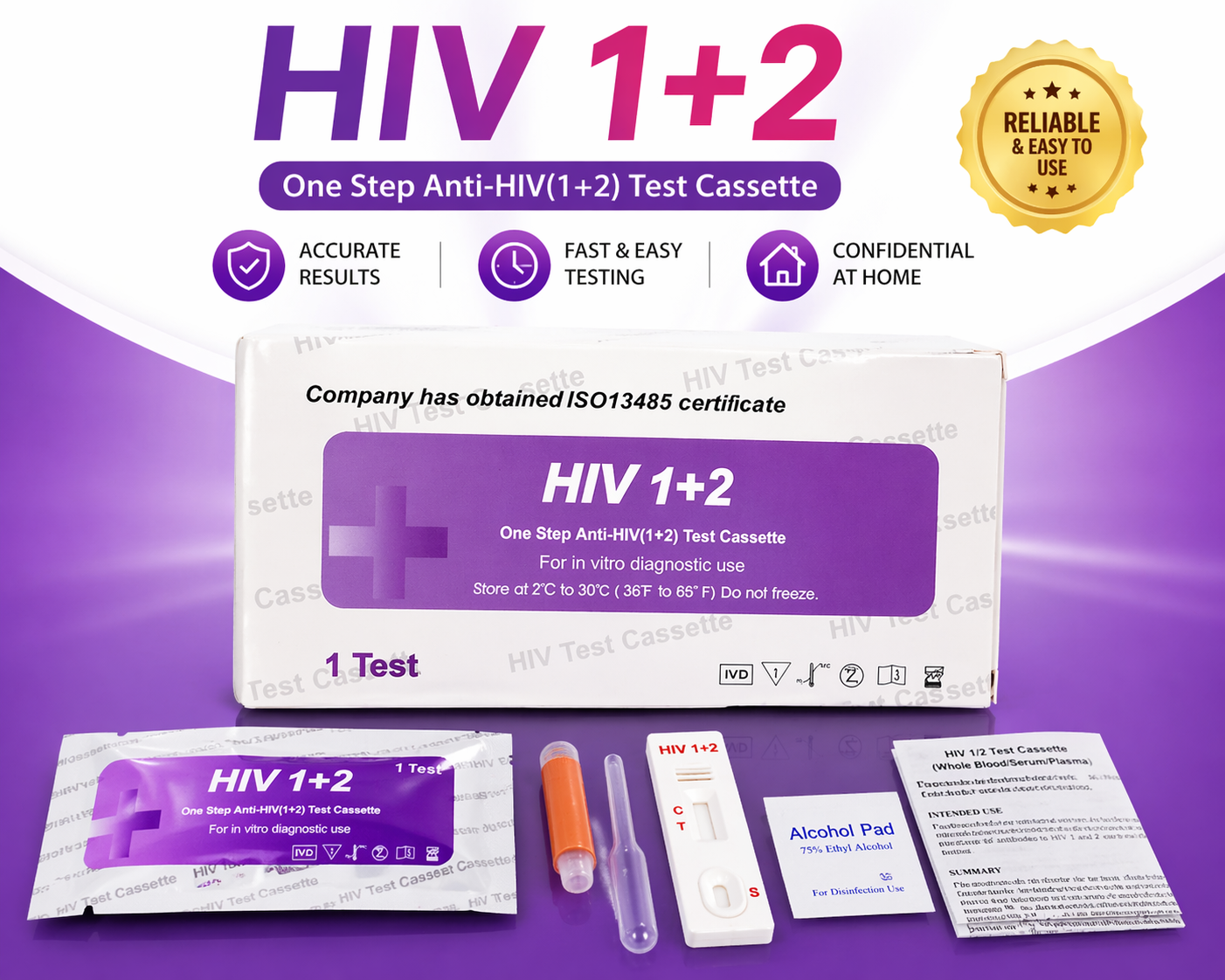 HIV1+2 Home test HIV self test kit HIV 1+2 Rapid Test Kit – One Step Anti-HIV (1&2) Test Cassette for Home & Professional Use | Accurate HIV Screening Kit