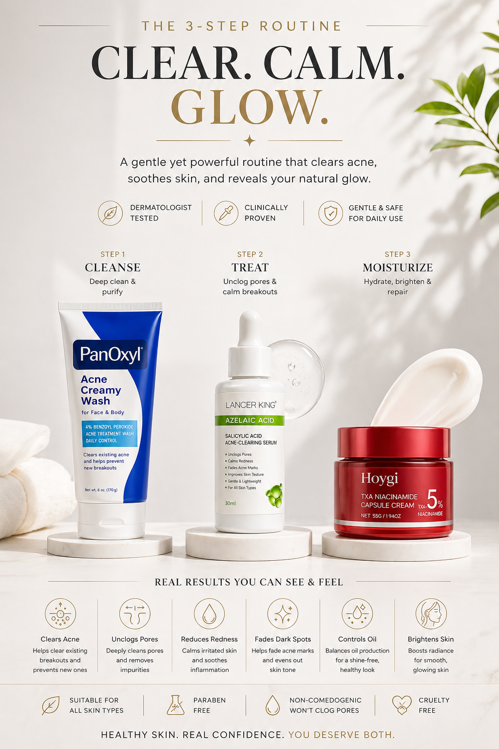 Anti-acne|Acne Treatment Skincare Kit | Benzoyl Peroxide Face Wash | Azelaic Acid Salicylic Acid Serum | TXA Niacinamide Brightening Cream | Pimple, Dark Spot & Oil Control Set| anti acne skincare set