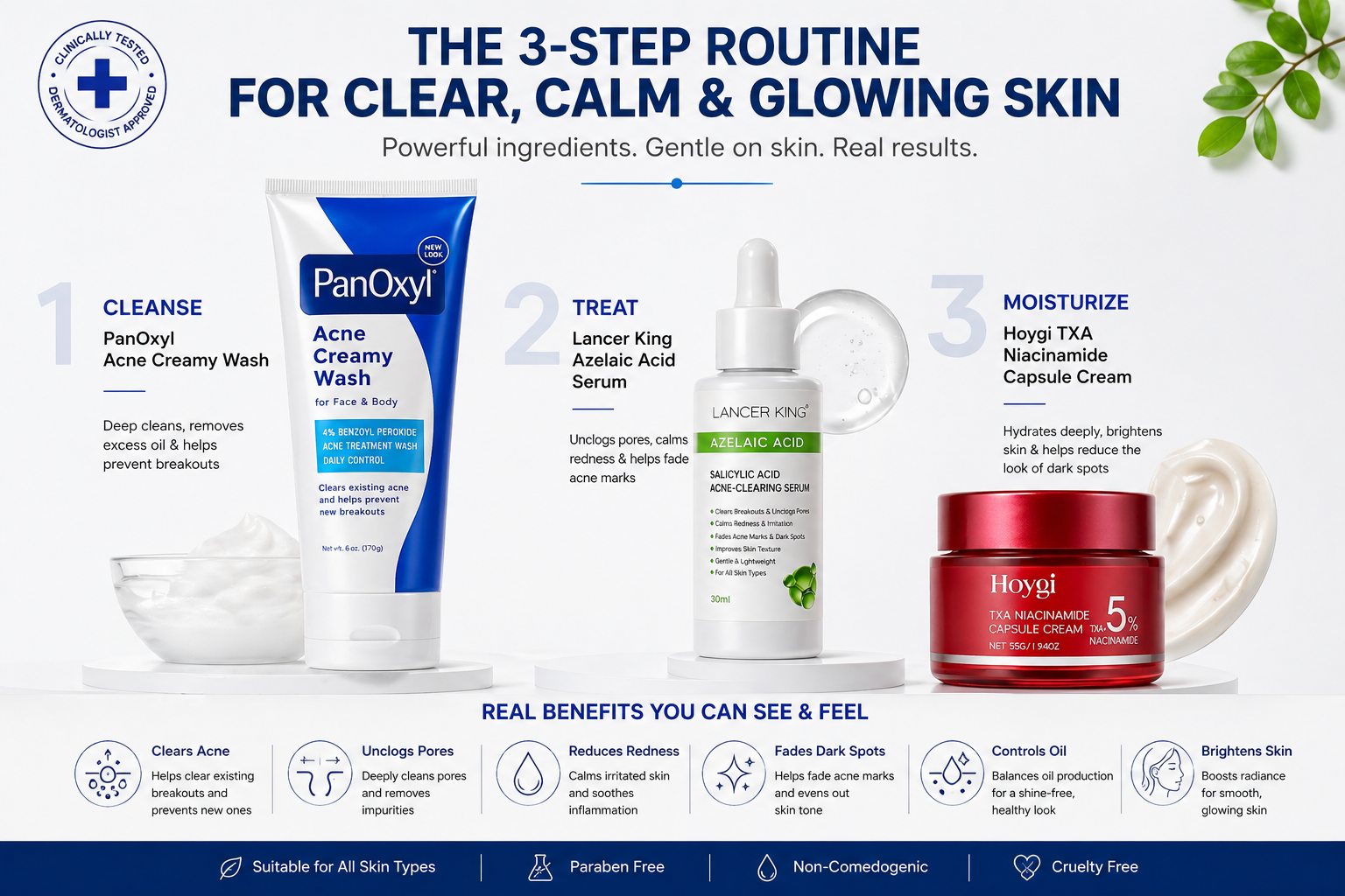 Anti-acne|Acne Treatment Skincare Kit | Benzoyl Peroxide Face Wash | Azelaic Acid Salicylic Acid Serum | TXA Niacinamide Brightening Cream | Pimple, Dark Spot & Oil Control Set| anti acne skincare set