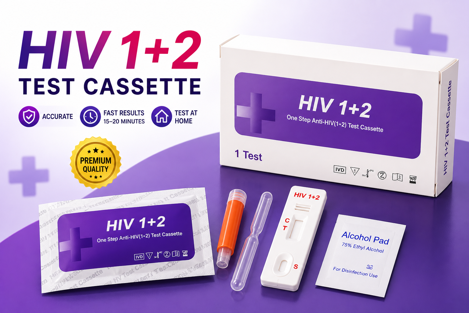 HIV1+2 Home test HIV self test kit HIV 1+2 Rapid Test Kit – One Step Anti-HIV (1&2) Test Cassette for Home & Professional Use | Accurate HIV Screening Kit