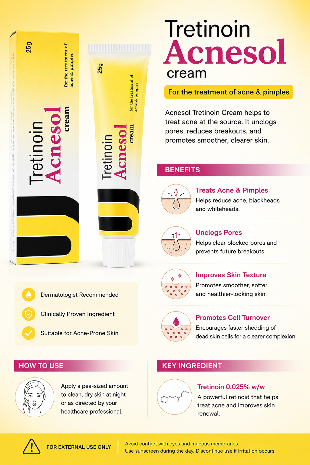 Acnesol Tretinoin Cream 25g – Acne & Pimples Treatment Retinoid Cream for Clearer Skin