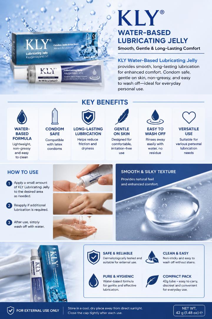 KLY gel Water-Based Personal | sex Lubricant Jelly 42g – Condom Safe, Smooth, Non-Greasy & Skin Friendly