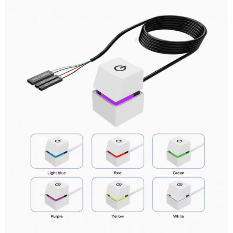 Computer Desktop Switch 1.8m Colorful LED Lights PC Motherboard External Start Power OnOff Button Extension Cable For HomeOffice