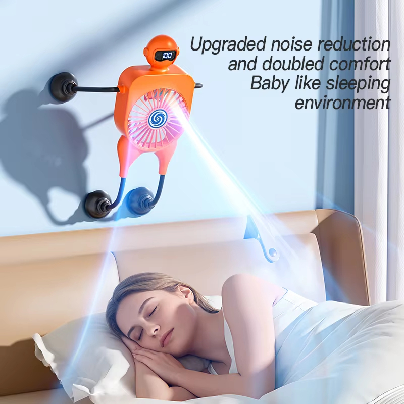 Versatile Robotic Small Fan With Suction Cup Intelligent Digital Display Usb Cartoon Desktop Fan Serve As Phone Holder Mini Fan
