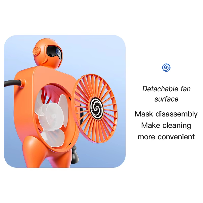 Versatile Robotic Small Fan With Suction Cup Intelligent Digital Display Usb Cartoon Desktop Fan Serve As Phone Holder Mini Fan