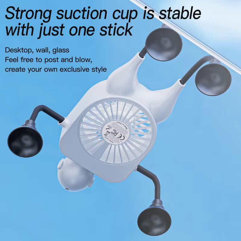 Versatile Robotic Small Fan With Suction Cup Intelligent Digital Display Usb Cartoon Desktop Fan Serve As Phone Holder Mini Fan