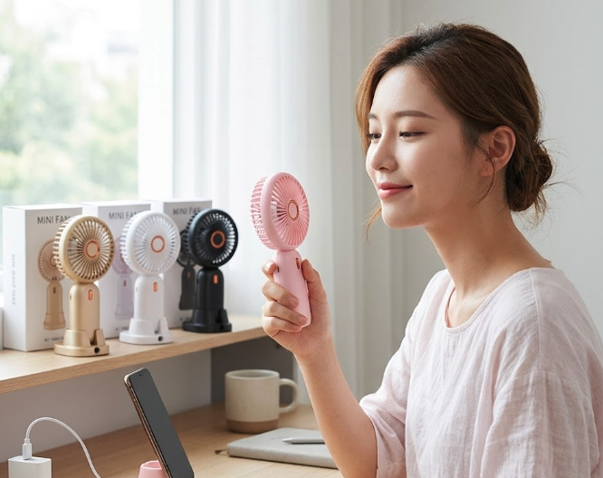 New arrival Portable USB Rechargeable Mini Fan – Foldable Handheld Personal Fan for Travel, Office, and Outdoor – Quiet Brushless Motor with Built-in Stand