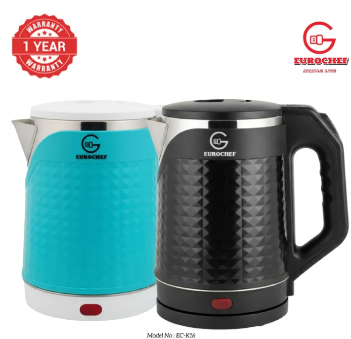 EUROCHEF EC-K16 2L Stainless Steel Electric Cordless Kettle – Fast Boil Water Heater Jug with Auto Shut-Off for Home & Office Use