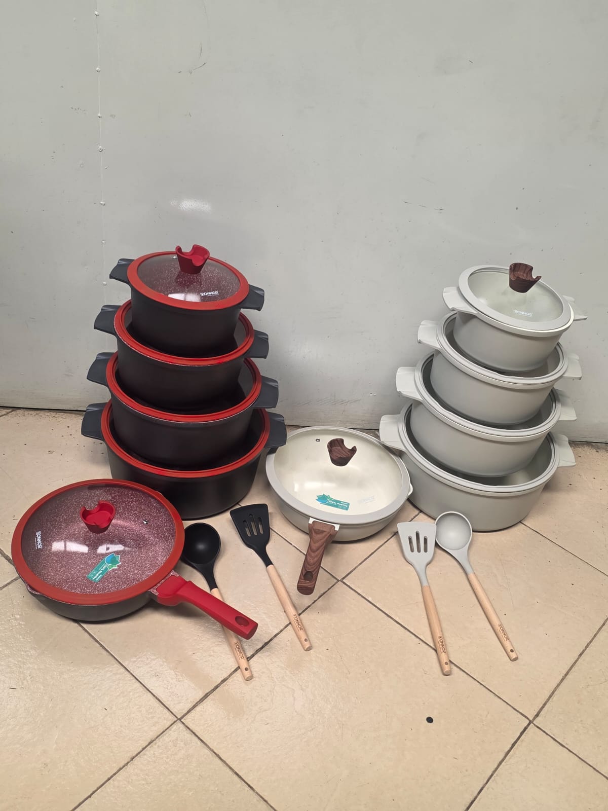 15pcs Donnor Relly Cookware Set - Premium Granite Nonstick Coating, Induction Base, 6 Layer Protection, European Standard Aluminium Alloy - Includes 32cm Casserole, Frying Pan & Silicone Utensils