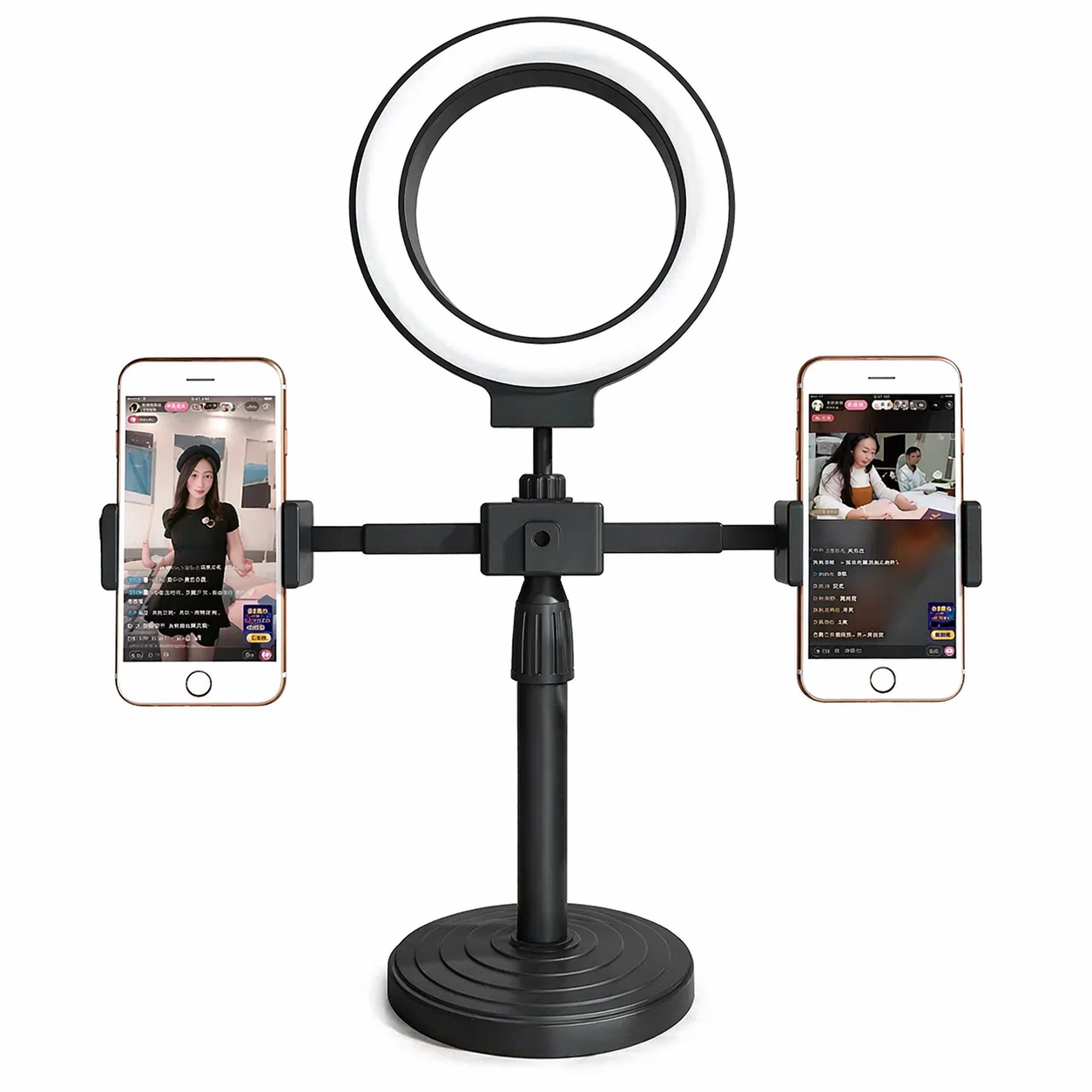 Double 10-inch Ring Light with Dual Phone Holders
