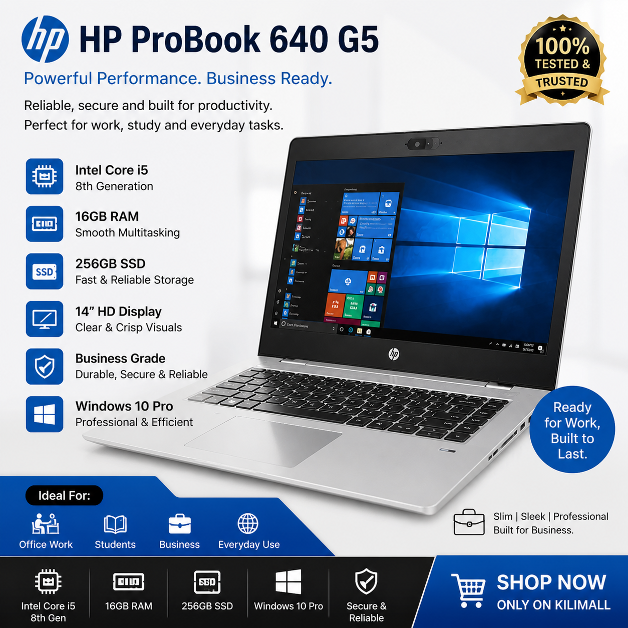 HP ProBook 640 G5 Laptop | Intel Core i5 8th Gen | 16GB RAM | 256GB SSD | 14-inch Full HD Display | Intel UHD Graphics | Lightweight & Durable for Business Professionals