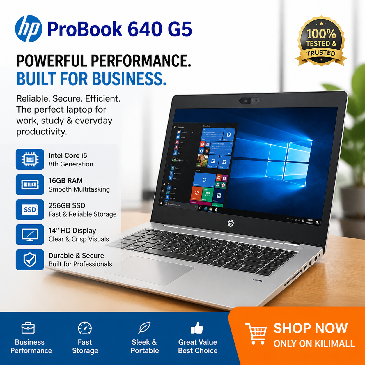 HP ProBook 640 G5 Laptop | Intel Core i5 8th Gen | 16GB RAM | 256GB SSD | 14-inch Full HD Display | Intel UHD Graphics | Lightweight & Durable for Business Professionals