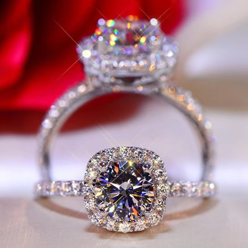 1PC 925 Sterling Silver Fashion Trend Princess Square Bag Eight Hearts Eight Arrows Zircon Ring Birthday Party Anniversary Gift