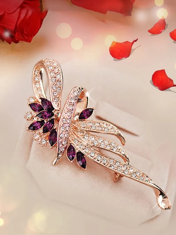 1PC Elegant Crystal Bauhinia Brooches for Women Fashion Rhinestone Bouquet Brooch Wedding Jewelry Clothing Coat Lapel Pins