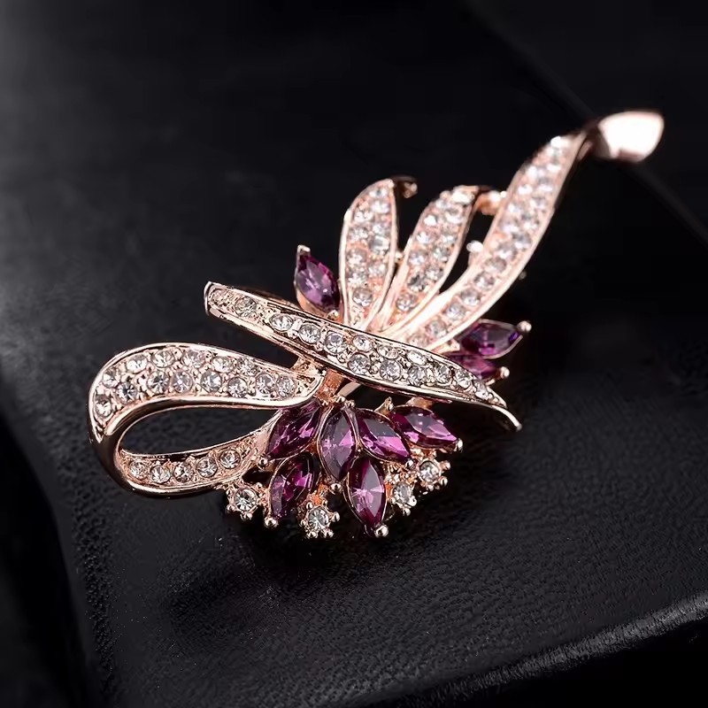 1PC Elegant Crystal Bauhinia Brooches for Women Fashion Rhinestone Bouquet Brooch Wedding Jewelry Clothing Coat Lapel Pins