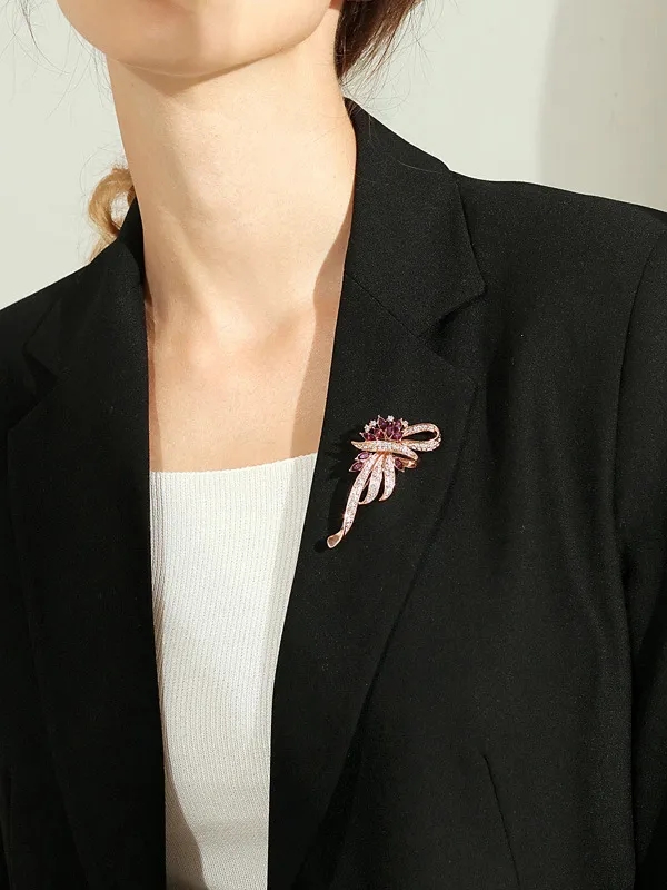 1PC Elegant Crystal Bauhinia Brooches for Women Fashion Rhinestone Bouquet Brooch Wedding Jewelry Clothing Coat Lapel Pins