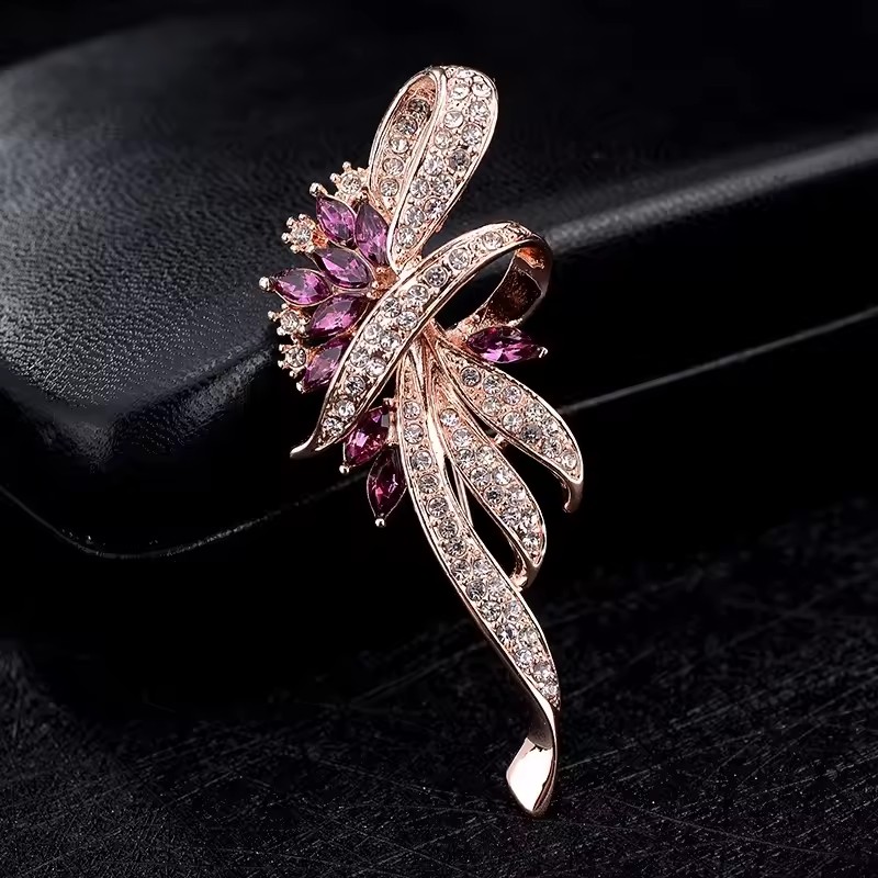 1PC Elegant Crystal Bauhinia Brooches for Women Fashion Rhinestone Bouquet Brooch Wedding Jewelry Clothing Coat Lapel Pins