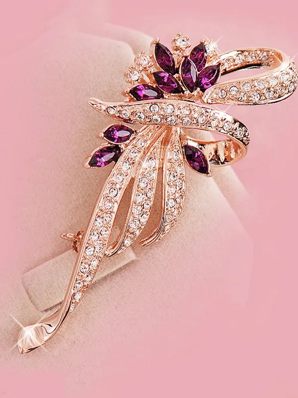 1PC Elegant Crystal Bauhinia Brooches for Women Fashion Rhinestone Bouquet Brooch Wedding Jewelry Clothing Coat Lapel Pins