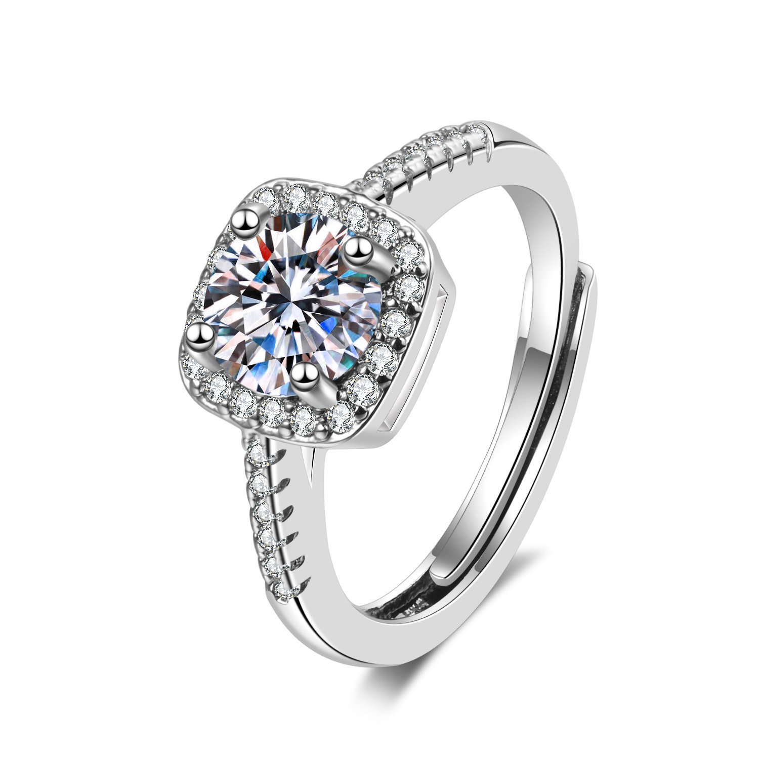 1PC 925 Sterling Silver Fashion Trend Princess Square Bag Eight Hearts Eight Arrows Zircon Ring Birthday Party Anniversary Gift