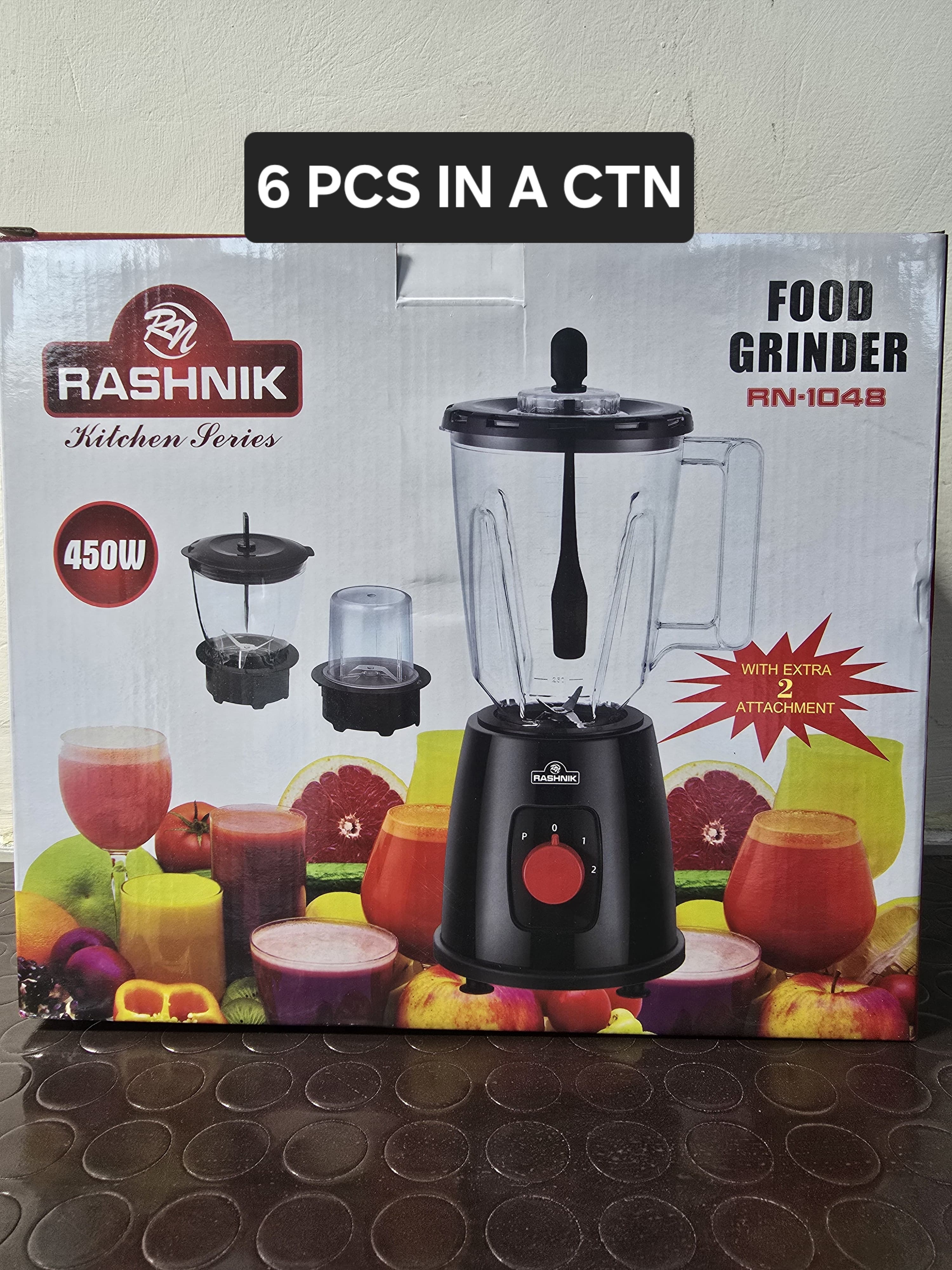 Rashnik RN-1048 2-in-1 Electric Blender & Grinder - 450W High-Power Motor with Stainless Steel Blades & 2 Grinding Attachments